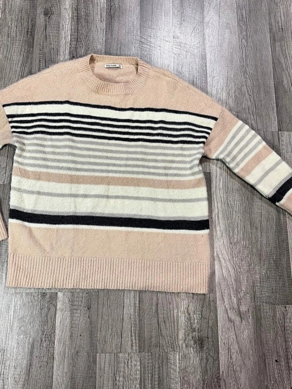 Pink Clover Striped Crewneck Sweater in Pink & Black